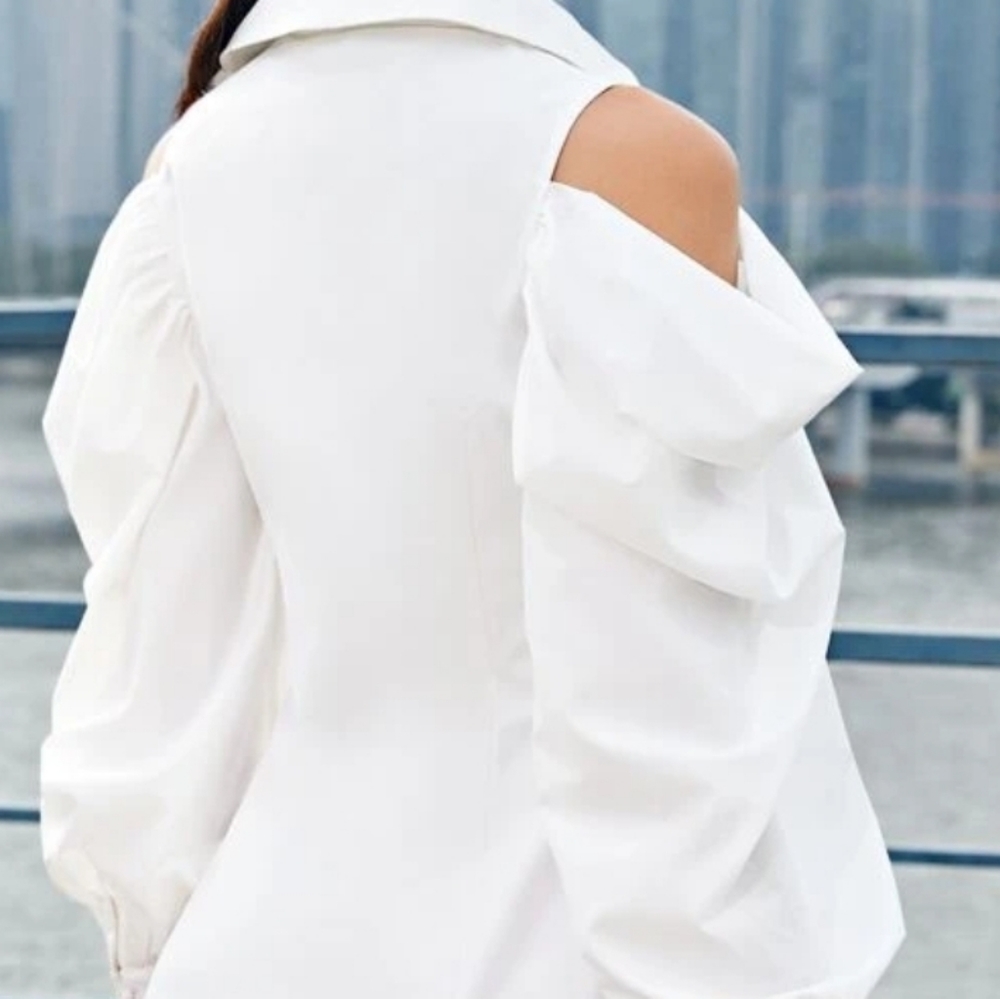 White Cold Shoulder Blouse - Picture 2 of 3